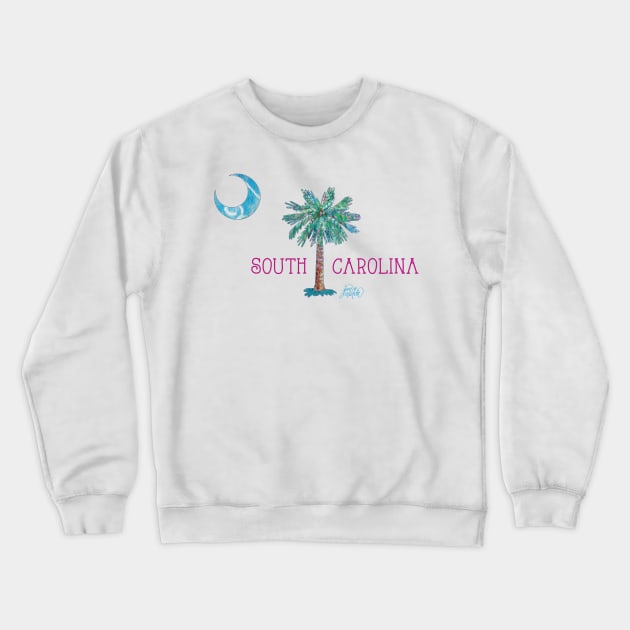 South Carolina Palmetto Tree and Moon by Jan Marvin Crewneck Sweatshirt by janmarvin